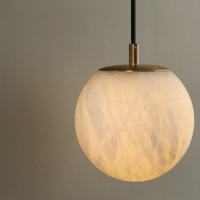 Lampe murale en marbre espagnol pour chambre à coucher, chevet, couloir, éclairage d'ambiance, style postmoderne minimaliste, lampe murale en albâtre en forme de boule