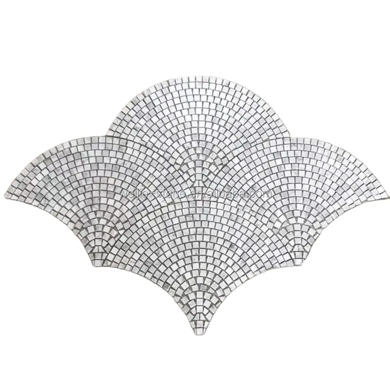 Carrara White Marble Fish Scale Scallop Fan Pattern Mini Mosaic Tile Polished