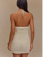 Robe longue chic d'été pour femme, sans manches, à fleurs 3D, style licou, pour la plage, en maille ajourée, sexy