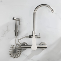 Robinet mélangeur mural en acier inoxydable 304 à double trou pour eau chaude et froide, idéal pour hôtels, balcons, buanderies et cuisines - Vente en gros
