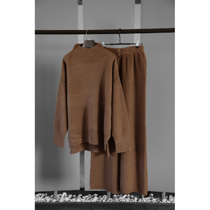 <span class=keywords><strong>Ensemble</strong></span> pull à col roulé fendu 2025 pour femmes, <span class=keywords><strong>ensemble</strong></span> décontracté ample en <span class=keywords><strong>laine</strong></span> et cachemire mélangés, <span class=keywords><strong>pantalon</strong></span> en tricot décontracté, <span class=keywords><strong>ensemble</strong></span> deux pièces - Product Image 3