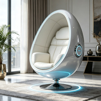 Fauteuil lounge futuriste en fibre de verre en forme d'œuf avec éclairage d'ambiance LED et revêtement blanc pour l'intérieur de la maison moderne