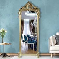 Miroir sur pied pleine longueur de style baroque européen, avec cadre en polyuréthane, feuille d'aluminium faite à la main, rétro, pour usage domestique et magasins de vêtements