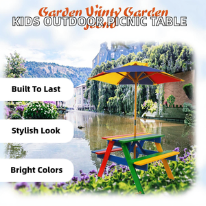 Ensemble de table de pique-nique en bois pour enfants avec parasol, vente en gros |   Meubles de jardin colorés pour enfants, fournisseur indien - Product Image 2