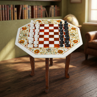 Échiquier en marbre blanc poli de 12 pouces avec incrustation fine en cornaline, motif de boîtes octogonales, artisanat haut de gamme, imitation antique, artisanat