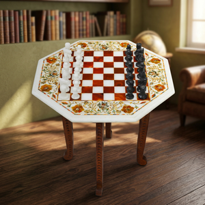 White Marble 12" Polished <b>Chess</b> Board Cornelian Fine Inlay Octagonal Boxes Pattern Premium Crafts Antique Imitation HANDICRAFTS - Product Image 2