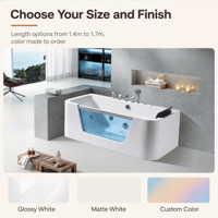 Baignoire autoportante légère en acrylique au design moderne avec robinet chromé et douchette extractible pour les maisons et hôtels américains