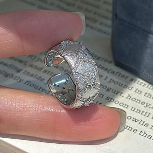 Bague ouverte en argent pur S925, design étoile à six branches, style ancien, simple et tendance, incrustation 18K, zircon brossé, ouverture - Product Image 4