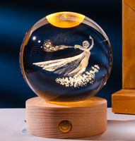 Nouvelle Lumière Chaude 3D Cristal Créatif Transparent Lumineux Ambiance Lumière Sculpture Intérieure Bois Ciel Étoilé Boule de Cristal Veilleuse