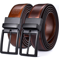 Sabuk Pria Desain Baru 3.2CM Coklat dan Cognac Sabuk Kulit Asli Bolak-Balik untuk Pria Dengan Gesper Putar