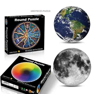 Customize 1000 Pieces Round Rainbow Earth Moon Paper Jigsaw Puzzles For Kids And Adult