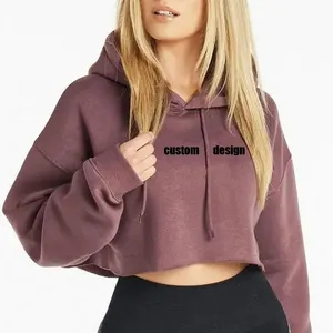 Grosir Hoodie katun wanita lengan panjang, Hoodie atasan Crop kustom wanita untuk wanita