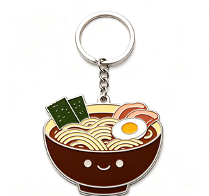 Porte-clés en métal en forme de bol de ramen, porte-clés émaillé, ton argenté, accessoire cadeau alimentaire - Product Image 3