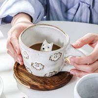 Tasse à café 3D en céramique grès, nouvelle collection de tasse à café, avec motif animal caché, créative et mignonne, pour boire de l'eau au lait, ml
