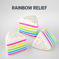 Gâteau arc-en-ciel anti-stress, en mousse PU souple à remontée lente, en forme de tranche, avec garniture crème et pépites colorées, pour le bureau