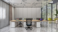 Bureau de direction modulaire extensible en bois moderne personnalisé, mobilier commercial de la marque LS avec armoire, fabriqué par Ubicle