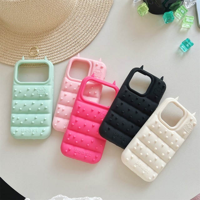 Anti-Fall Pure Colors Protective Cover for Iphone 17/16/15 Pro Max 14 13 Stereo Silicone Polka Dot Devil Horn Mobile Phone Case
