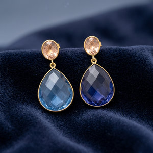 Nouveauté : Boucles d'oreilles pendantes tendance pour homme en argent sterling 925 plaqué or avec pierres précieuses Iolite Hydro et Champagne Hydro - Product Image 3