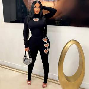 Conjunto de chándal de 2 piezas para mujer 2026, top corto de punto acanalado con diseño de corazón y pantalones, sexy, elástico en 4 direcciones, manga larga para otoño - Product Image 3