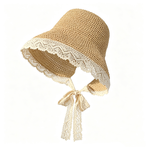 Sombrero de paja de ala ancha estilo coreano con lazo de cinta, moderno y dulce <span class=keywords><strong>para</strong></span> mujer, con parte superior plana, que rejuvenece, ideal <span class=keywords><strong>para</strong></span> vacaciones en la playa, protección solar y <span class=keywords><strong>encaje</strong></span>. - Product Image 6