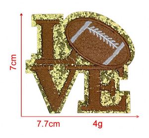 Patchs thermocollants en chenille à motif rugby, lettres et chiffres, 7 cm, avec bordure dorée pailletée, pour la décoration de chapeaux et de vêtements - Product Image 2