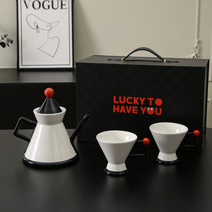 Service à thé en céramique de luxe léger et simple, coffret cadeau, pour la maison, avec cafetière et tasses au design élégant - Product Image 4