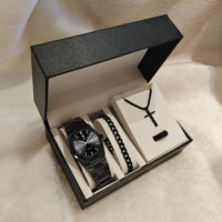 Montre Homme Gohuos 8807 Haut de Gamme Étanche Lumineuse en Acier Inoxydable avec Collier Croix, Bague, Bracelet et Coffret en Cuir