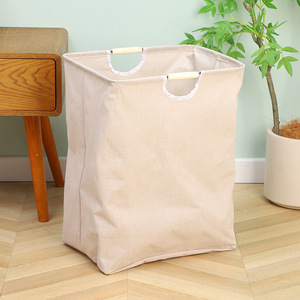 Panier à linge avec poignée en bois, en bambou et en tissu, pliable, également adapté comme panier de rangement pour les jouets des enfants - Product Image 5