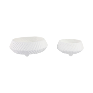 Set di ciotole decorative affusolate per tavolino da caffè o piano cucina, centrotavola decorativo con design a coste in ceramica bianca - Product Image 1