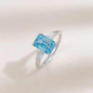 <span class=keywords><strong>Anillo</strong></span> <span class=keywords><strong>de</strong></span> Diamante <span class=keywords><strong>Azul</strong></span> Cultivado en Laboratorio con Corte Esmeralda y Tres Piedras, Chapado en Oro Blanco <span class=keywords><strong>de</strong></span> 18K, Color Fantasía, <span class=keywords><strong>Anillo</strong></span> Clásico <span class=keywords><strong>de</strong></span> Compromiso y Boda para Mujer - Product Image 3