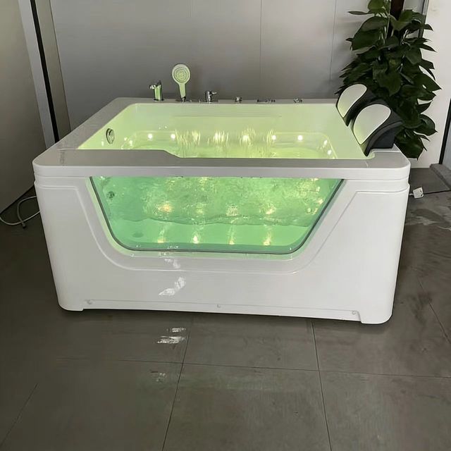 Apartment-style Jacuzii 2-Person Whirlpool Bathtub with LED Light, Hydrotherapy Jets and Waterfall Faucet Factory Direct Sales