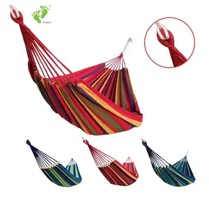 Longsen 2022 Travel Outdoor Bed Portable Cotton Canvas Courtyard Rainbow Camping Hammock Folding With Tree Straps