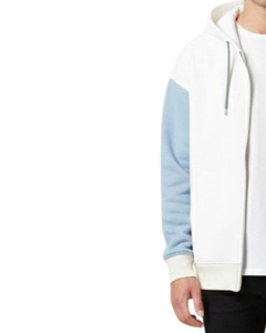 ซื้อเสื้อฮู้ดดี้ผู้ชายแบบซิปสองสี ขาวและฟ้า ผ้าฟลีซคอตตอนทรงโอเวอร์ไซส์ สไตล์ลำลองแฟชั่นสตรีทแวร์ - Product Image 5