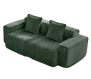 Canapé sectionnel moderne en velours vert avec dossier capitonné, pieds en bois et fonctions inclinables pour salon - Product Image 2