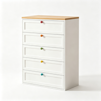 Commode haute moderne modulaire à 5 tiroirs, blanche, avec dessus en acier et boutons colorés, pour hôtel et salon