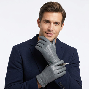 ถุงมือหนังแกะสีเทาสำหรับผู้ชายถุงมือแฟชั่นสำหรับฤดูหนาวปรับแต่งได้ใช้ได้ทุกวัน - Product Image 1