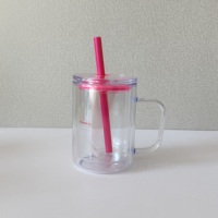 Nouveautés : Gobelet en plastique de 17 oz avec poignée, double paroi, sans BPA, pré-percé, avec paille et couvercles pour loisirs créatifs DIY
