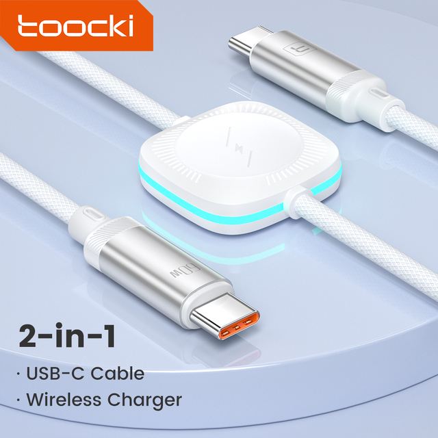 Toocki 2 in 1 Type c to Type c 60W Usb Wireless Magnetic Fast Charging Data Cable for apple Watch
