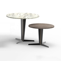 Table basse de salon de style moderne avec plateau en marbre et base en acier inoxydable, ensemble de table à thé
