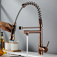 Robinet de cuisine multifonctionnel or rose Robinet d'évier flexible avec 2 sorties d'eau Robinet de cuisine multifonctionnel