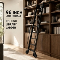 Échelle roulante stable en aluminium de 96 pouces, échelle de bibliothèque, capacité de 400 lb, avec longue rampe et roulettes pour accès au grenier, au loft et aux étagères