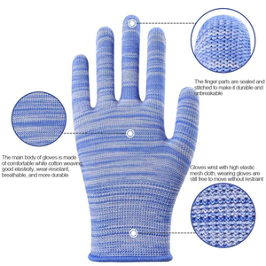 Guantes de algodón con rayas azules de cebra de calibre 13 de alta calidad, guantes de seguridad, guantes de trabajo de seguridad de nailon - Product Image 3