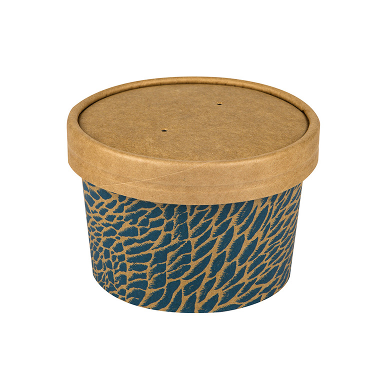 Custom disposable food container waterproof and grease proof brown kraft paper soup bowl with paper lid