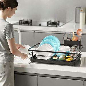 Égouttoir de cuisine multifonctionnel en acier à un seul niveau avec panier filtrant pour le séchage et l'égouttage des bols et de la vaisselle sur comptoir - Product Image 1