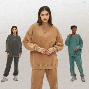 Ensemble sweat à capuche et jogging surdimensionné en coton 100% délavé à l'acide, logo personnalisé AR2319, haute qualité, style vintage automne - Product Image 5