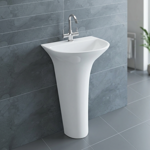 Modern Ceramic Pedestal Sink with Glossy Finish Easy Clean Round Basin for Hotel Bathroom - Product Image 2