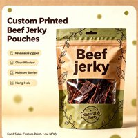 Sachet Doypack Personnalisé en Papier Kraft pour Emballage de Bœuf Séché, avec Fermeture Zip Refermable, Fenêtre Transparente et Trou de Suspension, Qualité Alimentaire