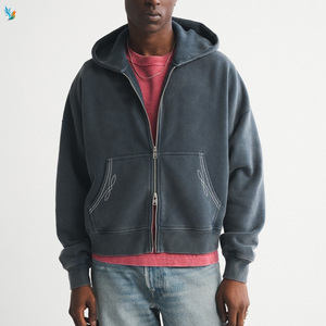 Sweat à capuche zippé ample en coton français lourd, personnalisé avec un logo, streetwear, pour homme - Product Image 1