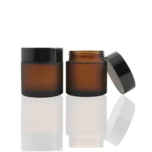 50G Lege Amber Matglas Crème Pot Met Zwarte Aluminium Deksel, groothandel Bruin 50G Cosmetische Glazen Pot Voor Masker Of Oogcrème