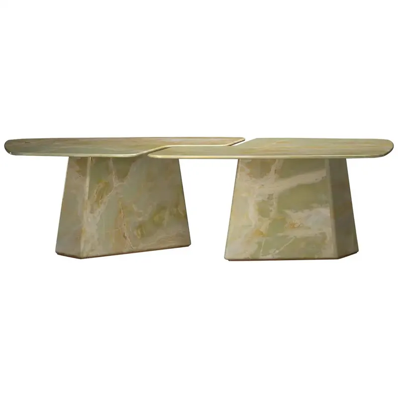 고품질 북유럽 디자인 현대 타원형 대리석 테이블 가구 디자인 녹색 오닉스 대리석 최고 식탁 세트